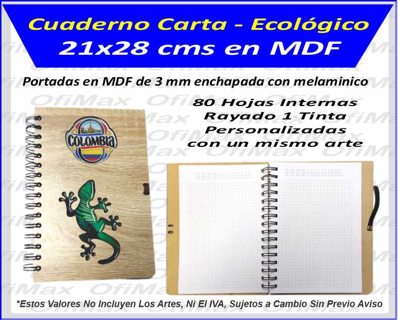 cuadernos ecologicos corte laser media carta, colombia